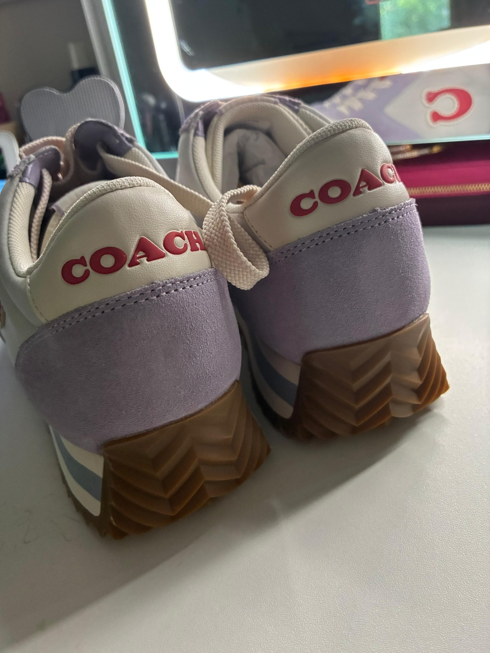 Coach Lavender and White Sneakers with Red Accent - Picture 3 of 7